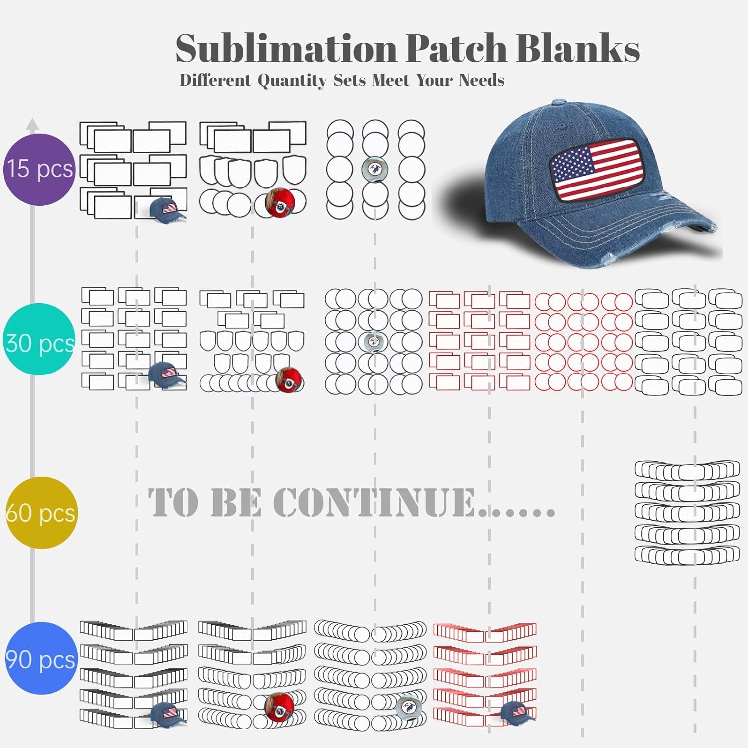 60 Pcs Sublimation Patches - Iron on Blank Patches for DIY Crafts Hats Caps Backpack Uniforms