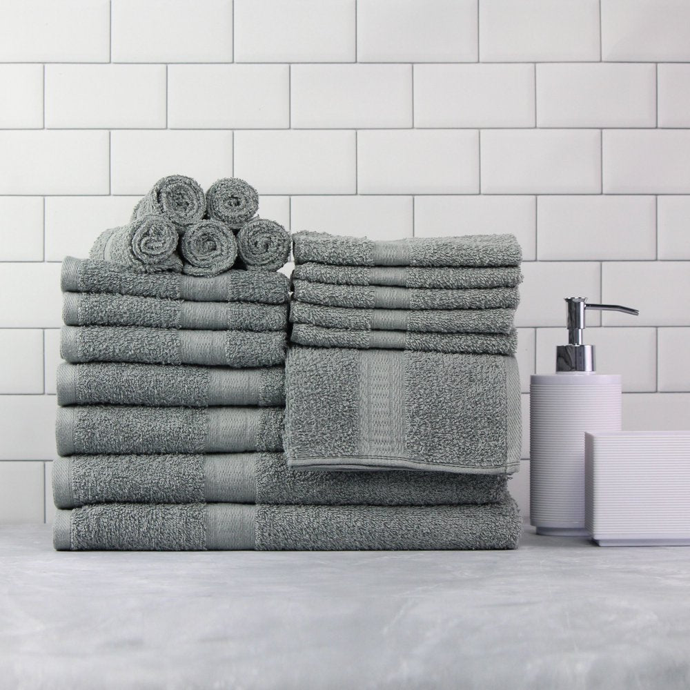 Basic Solid 18-Piece Bath Towel Set Collection, School Grey