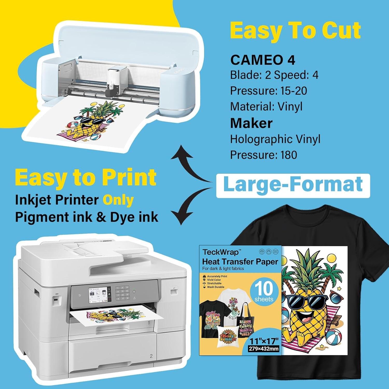 Printable Heat Transfer Paper for T-Shirts 10 Sheets, 11" X 17" Printable Heat Transfer Vinyl for Inkjet Printer, Iron on Transfer Paper for Light and Dark Fabric (Matte)