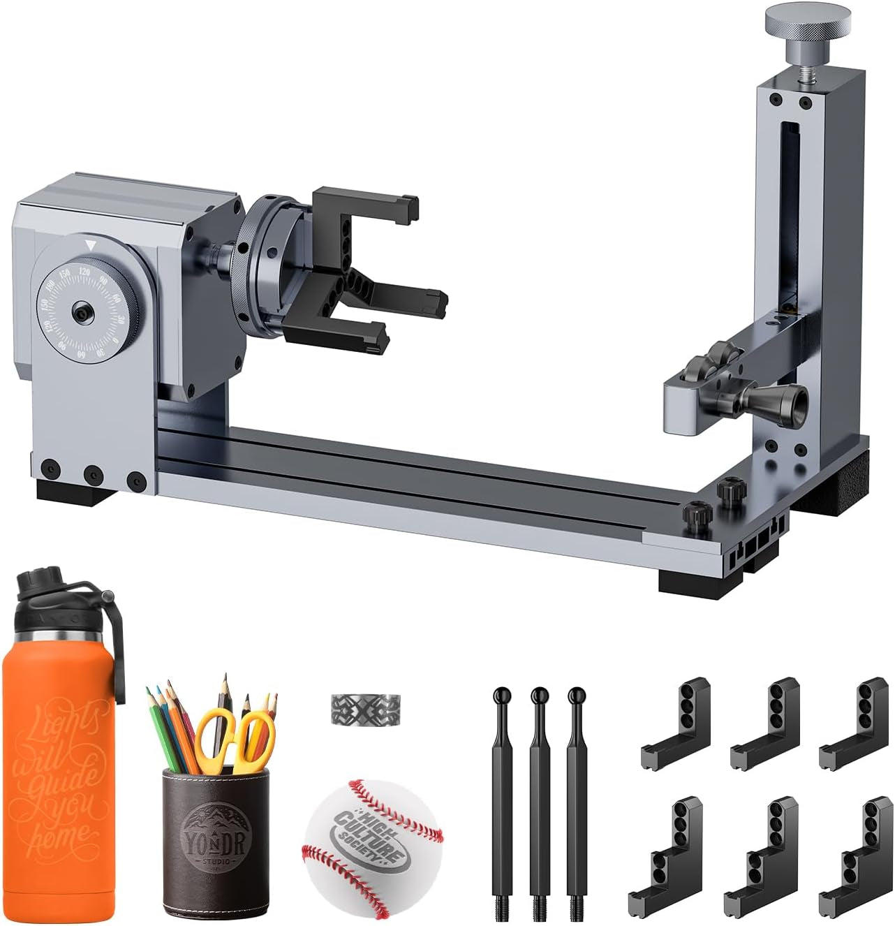 LONGER Rotary Extender (With Riser) Is Ideal for Engraving Cylindrical, Wine Glass, and Irregular Objects. Compatible with Nano, Nano Pro, Ray5, B1, and Most Other Laser Engravers.