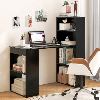 Computer Desk Writing Workstation Office W/6-Tier Storage Shelves Black