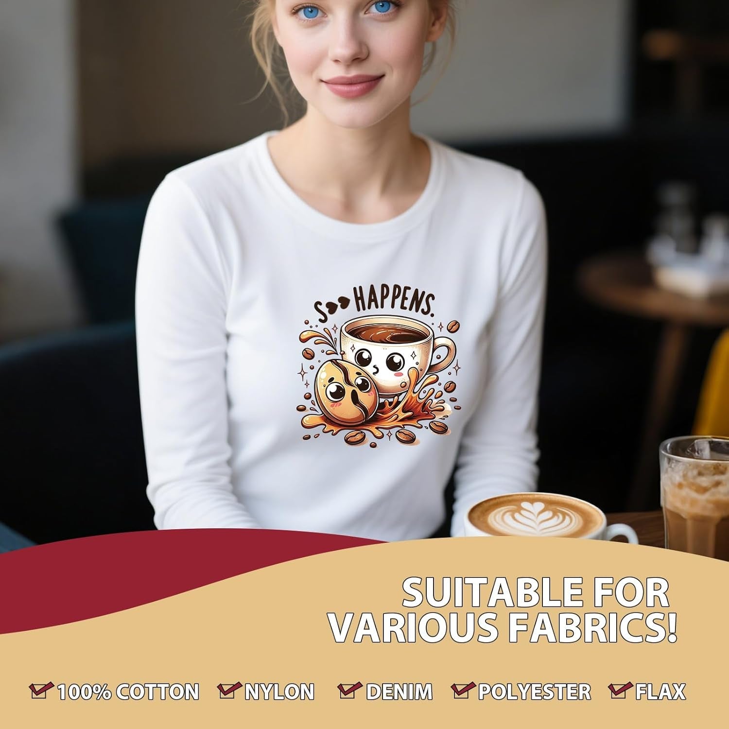 Funny Coffee Iron on Transfers - 12Pcs Dtf Transfers Ready to Press, Coffee Lovers Iron on Decals Patches, Caffeine Queen with Funny Quotes Heat Sublimation Stickers for DIY Tshirts Clothing