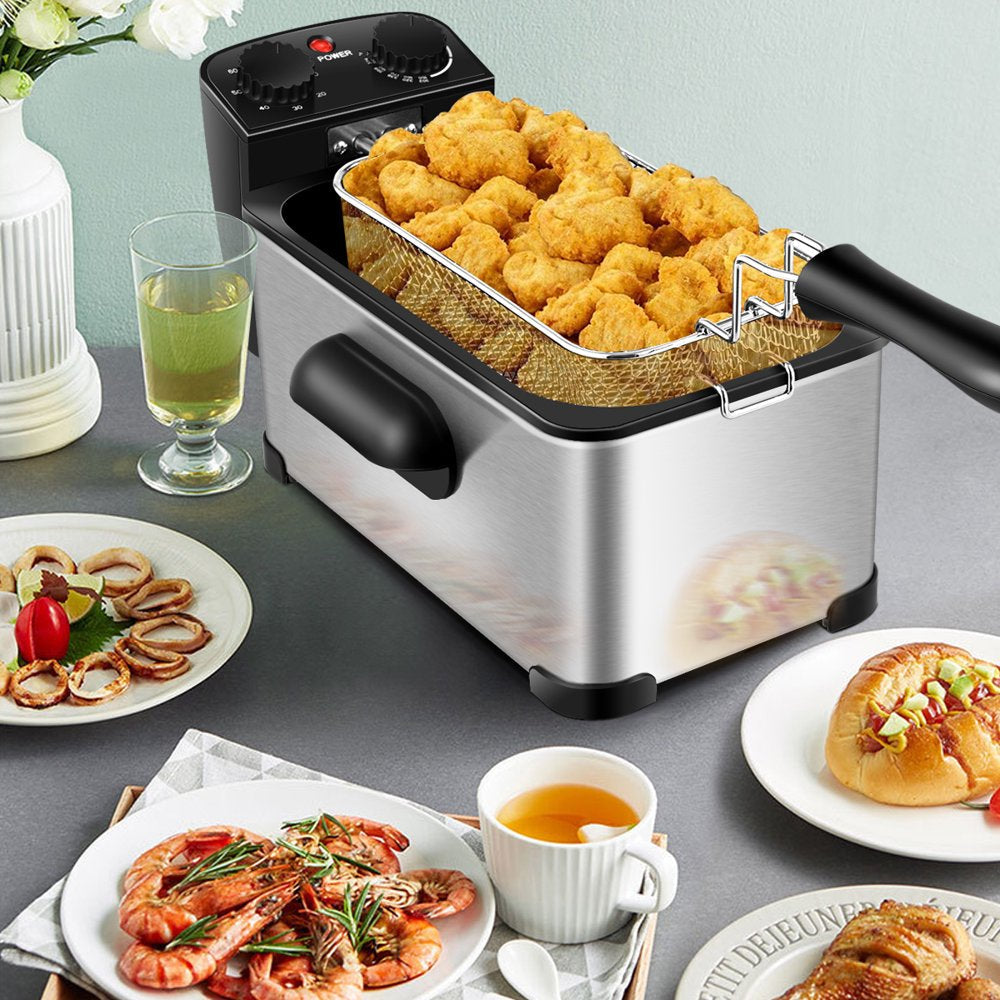 3.2 Quart Electric Deep Fryer 1700W Stainless Steel Timer Frying Basket