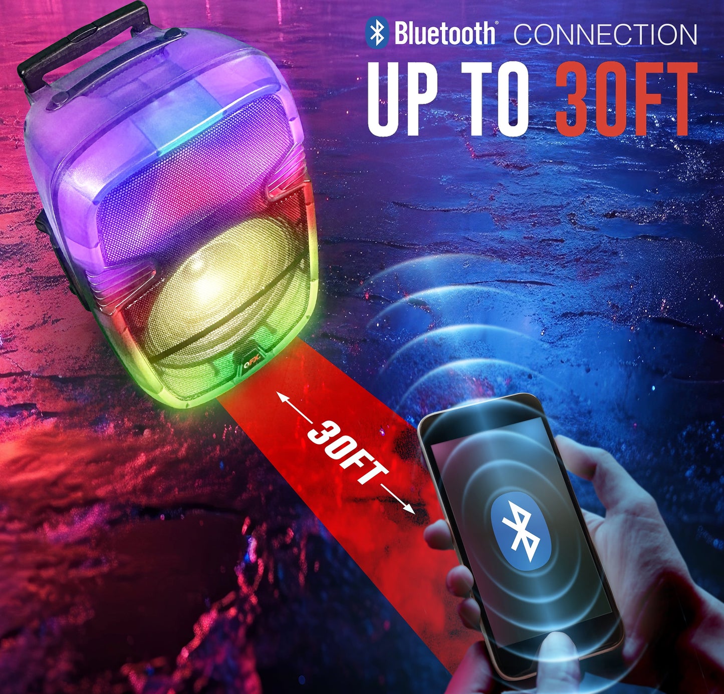 Portable Bluetooth Rechargeable Speaker with Party Lights, TMS-1560, Multicolor