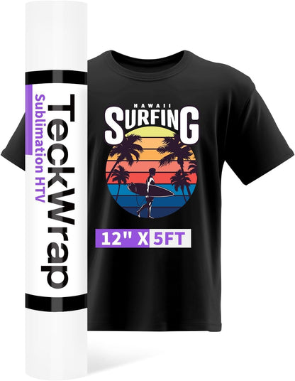 Sublimation HTV for Dark Fabric/Light Fabric 12" X 5FT - Matte White HTV Vinyl Iron on Heat Transfer Vinyl for Cotton T-Shirt Work with Sublimation Paper Sublimation Printers Heat Press