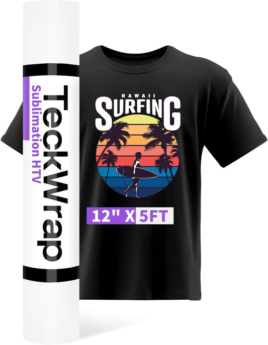Sublimation HTV for Dark Fabric/Light Fabric 12" X 5FT - Matte White HTV Vinyl Iron on Heat Transfer Vinyl for Cotton T-Shirt Work with Sublimation Paper Sublimation Printers Heat Press