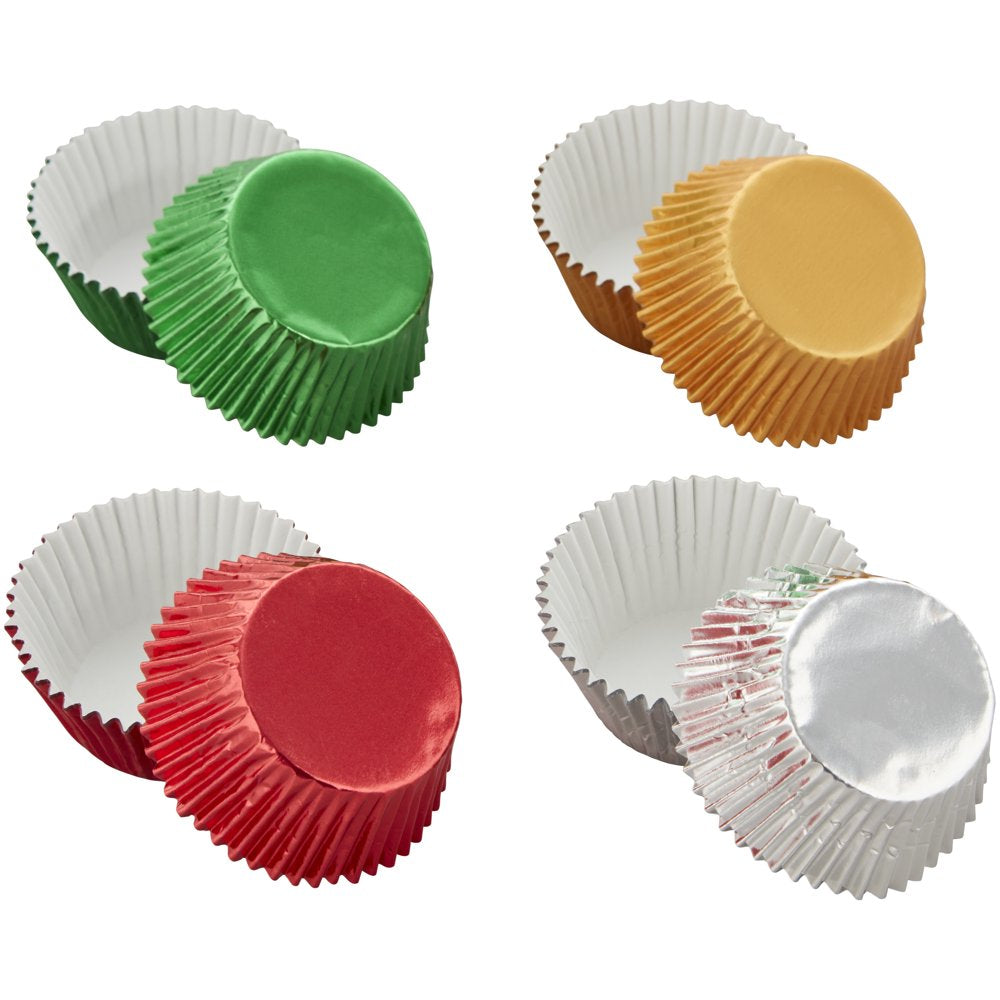 Green, Gold, Silver and Red Foil Christmas Cupcake Liners, 48-Count