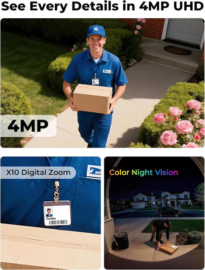 Security Cameras Wireless Outdoor, 5G&2.4G Wifi Cameras for Home Security, No Subscription Needed, 4 Cam-Kit,4Mp Solar Powered Security Cameras System, 360°PTZ,128GB Local Storage, Color Night Vision