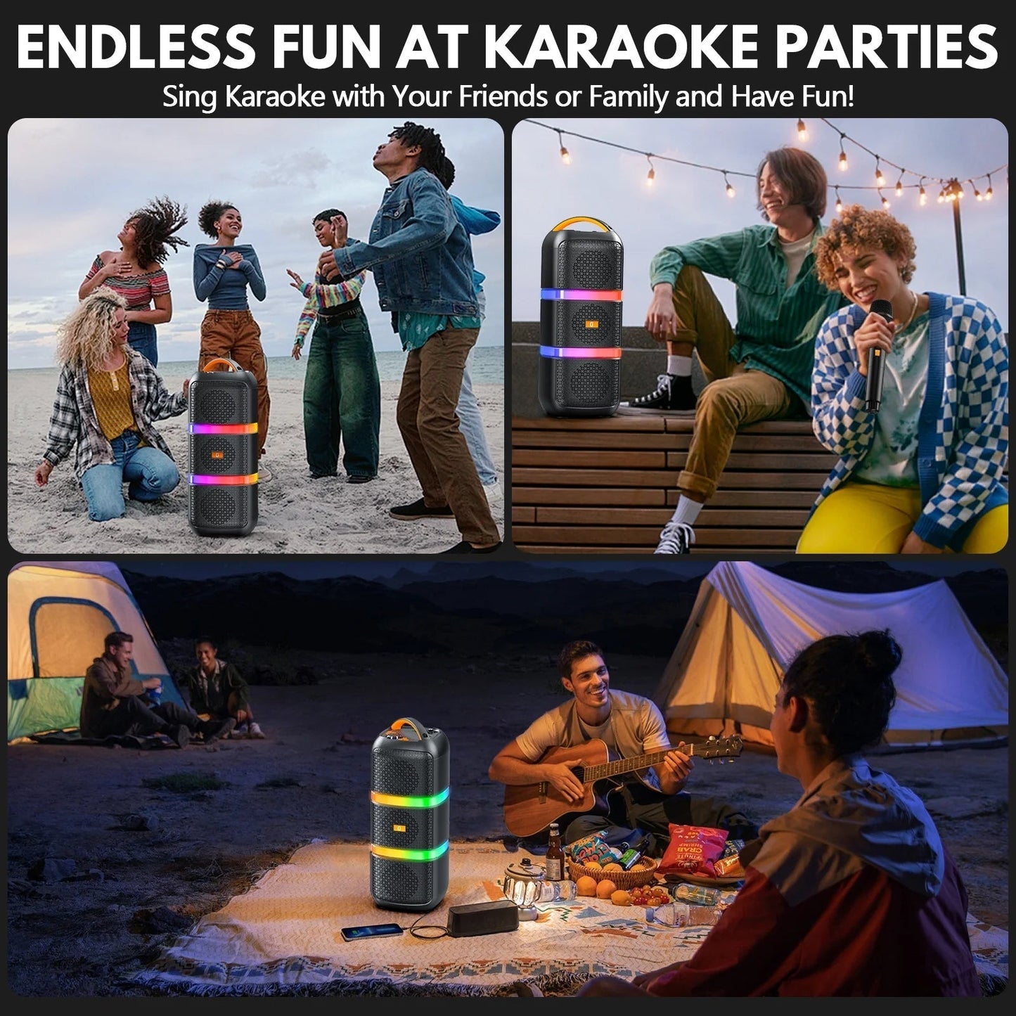 Portable Bluetooth Speaker, Party Speaker with 2 Microphones, 40W Deep Bass Loud Speaker, T29-T