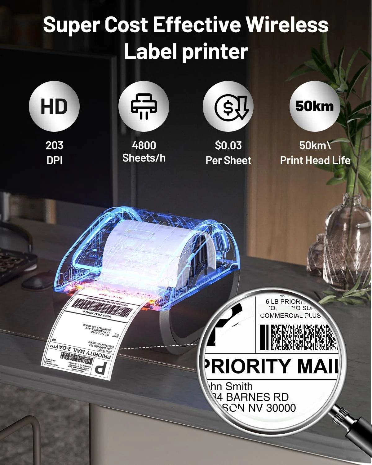 Thermal Label Printer 4X6 - D520BT Built-In Label Holder Thermal Printer for Small Business Shipping Packages - Compatible with USPS, Amazon, Shopify, Ebay and More(Pink)