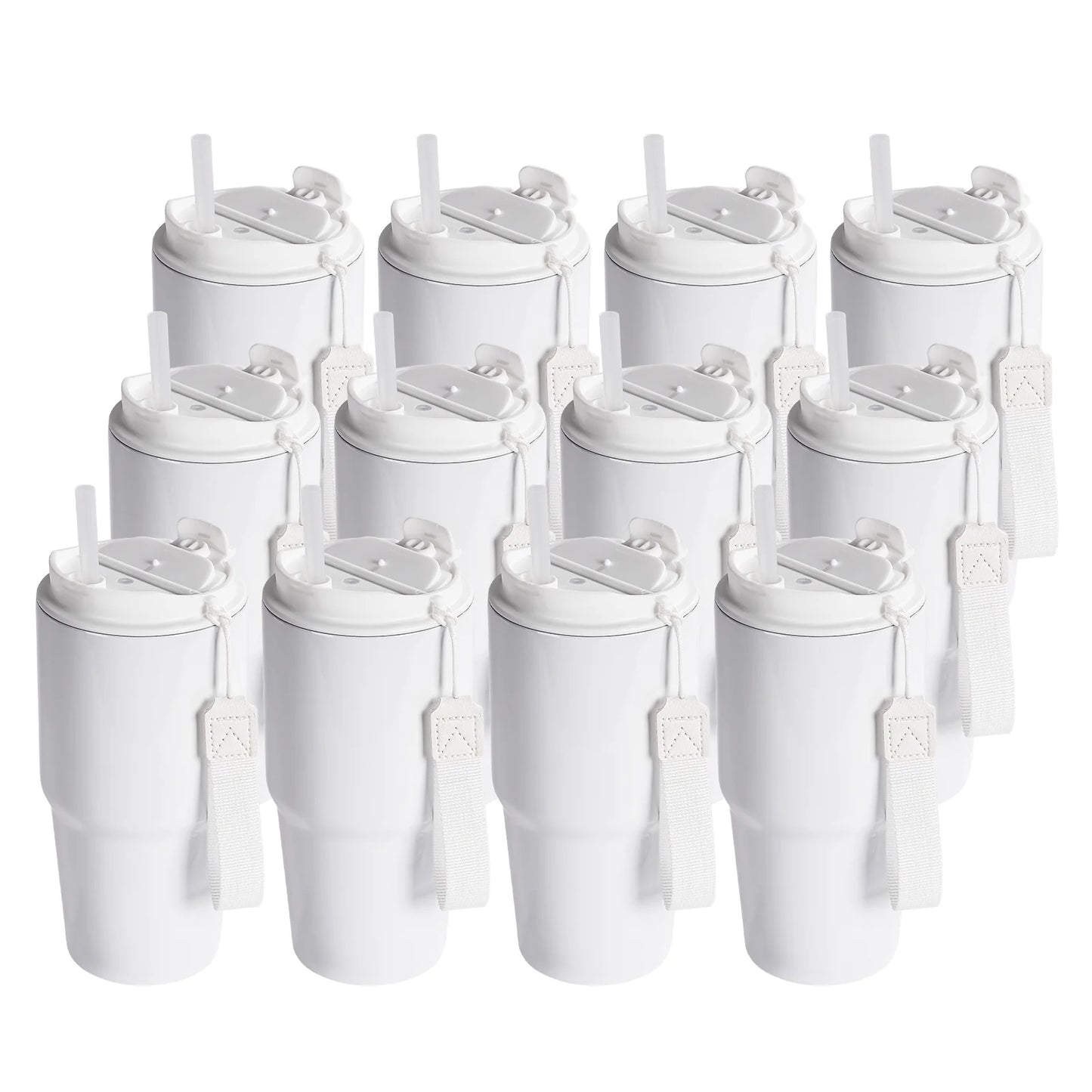 Wholesale Sublimation Tumblers 20 OZ White Blanks with Lid and Plastic Straw Portable String Stainless Steel Coffee Cups 6 Pack & 12 Pack & 24 Pack