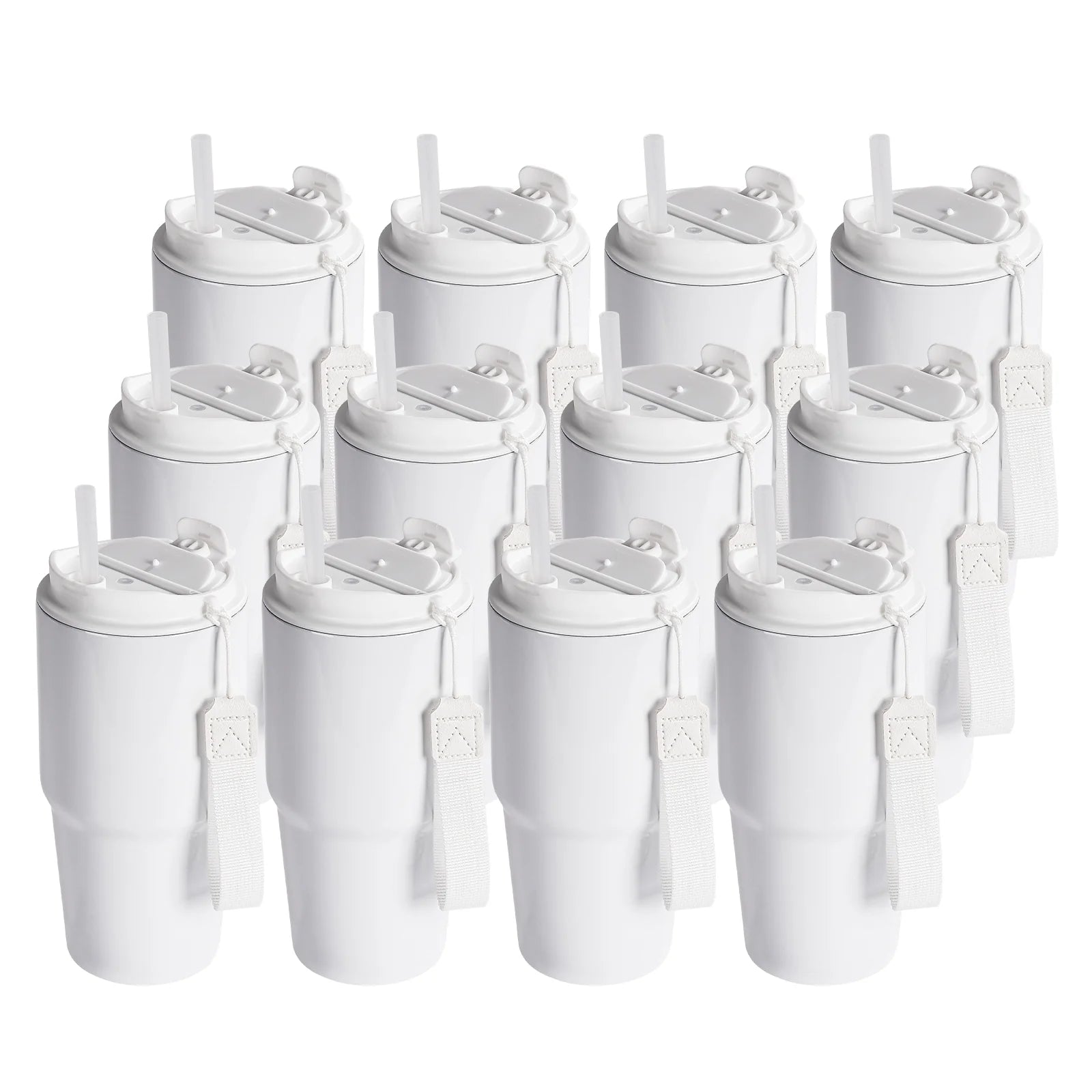 Wholesale Sublimation Tumblers 20 OZ White Blanks with Lid and Plastic Straw Portable String Stainless Steel Coffee Cups 6 Pack & 12 Pack & 24 Pack