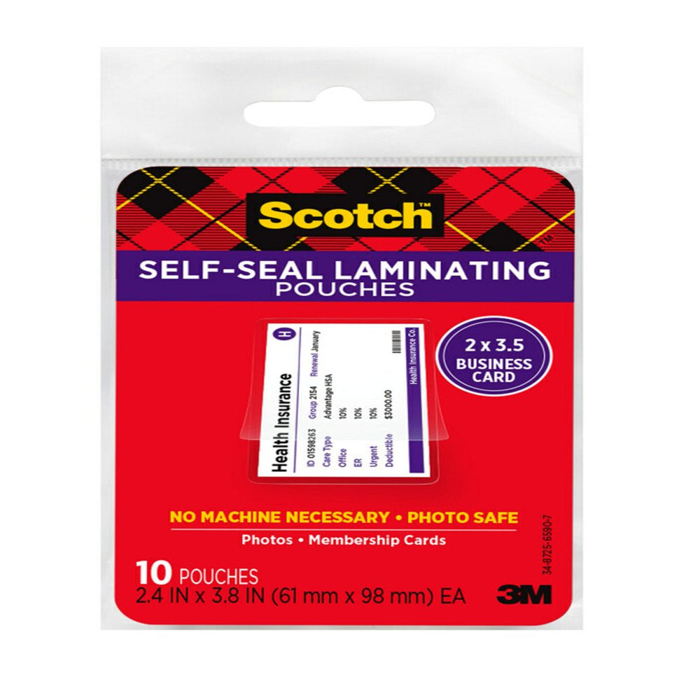 Self-Sealing Laminating Pouches, 2.4 in X 3.8 In, 10 Pouches