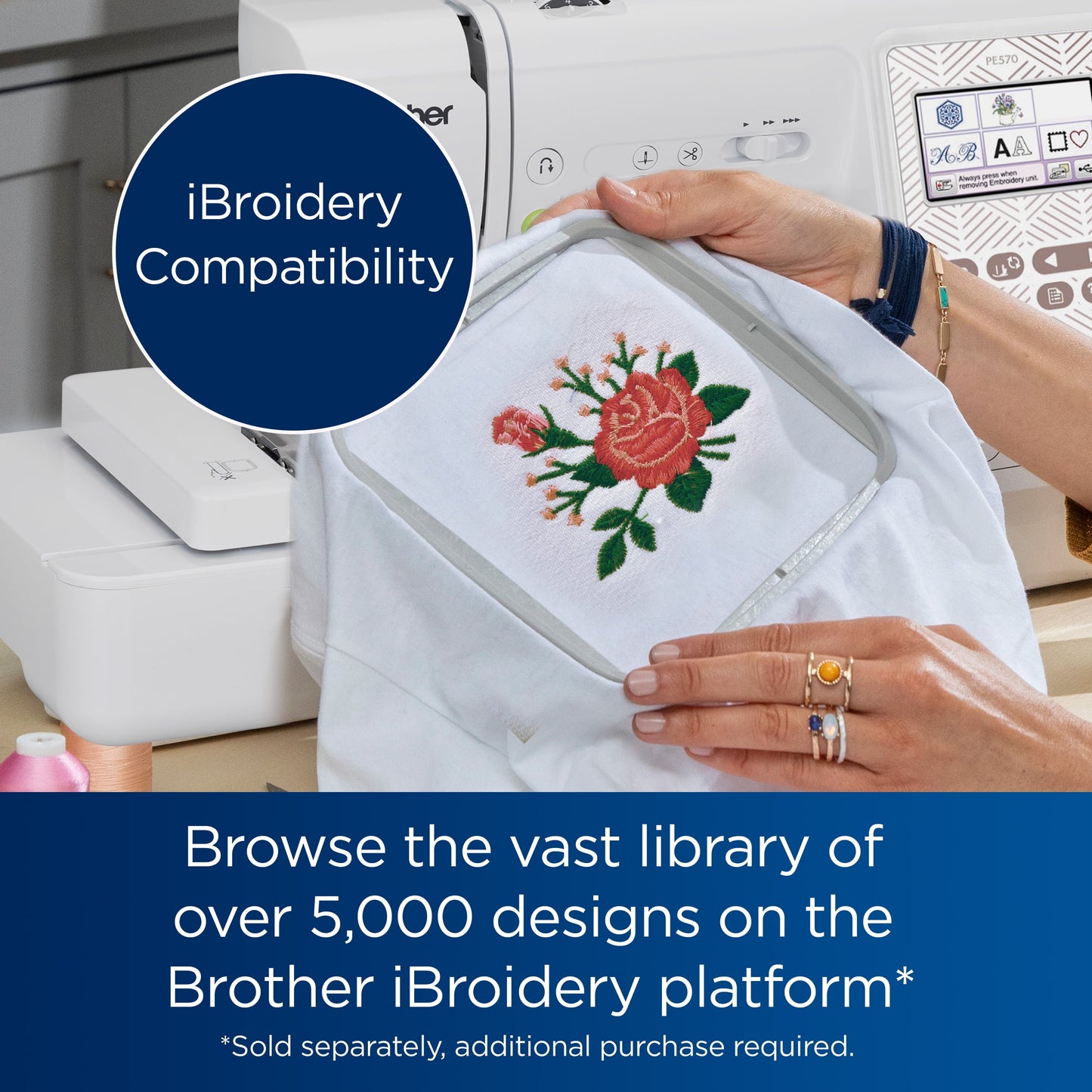 Brother PE570 Embroidery Machine with 135 Built-In Designs, Wireless Connectivity, and Artspira App Integration