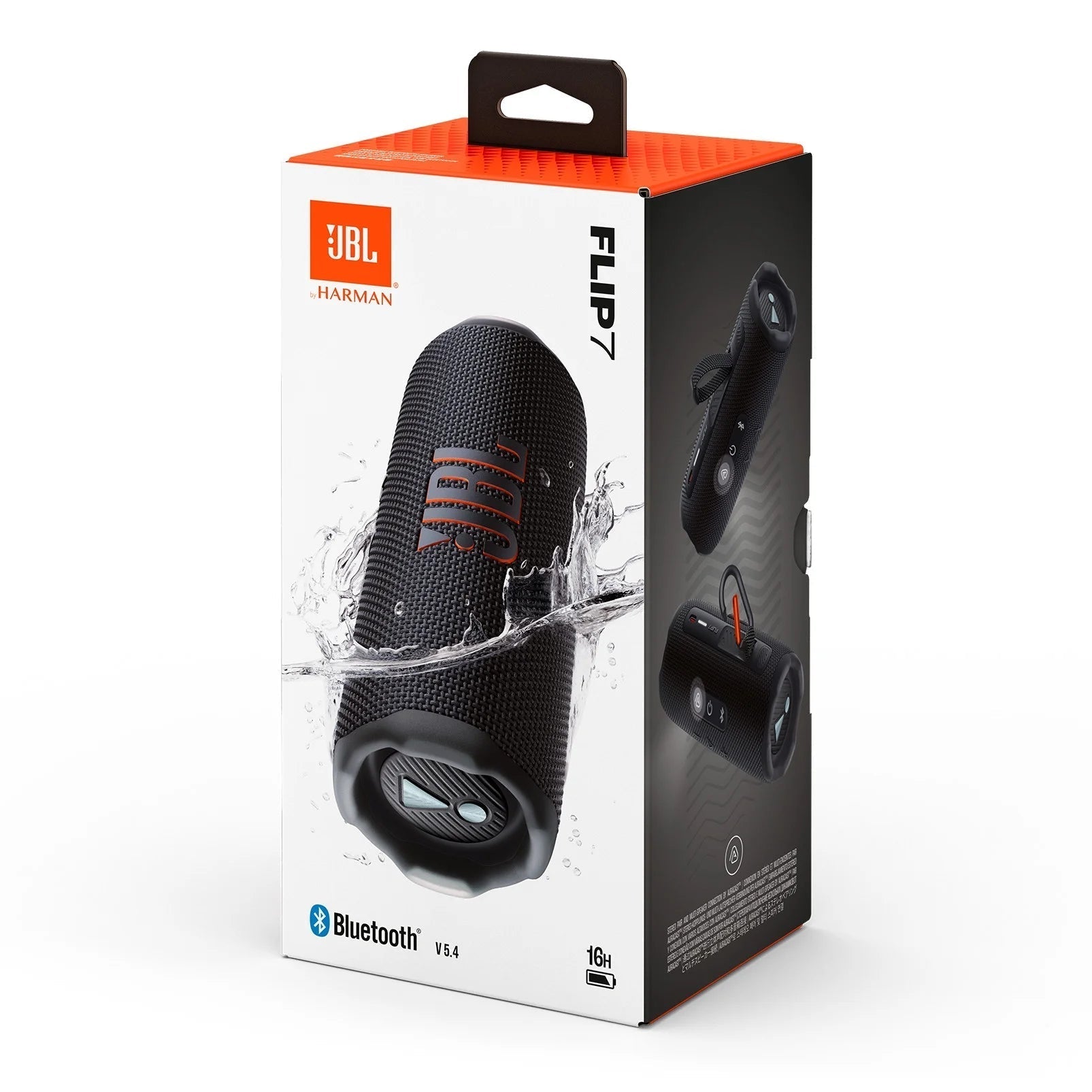Flip 7 - Portable Waterproof and Drop-Proof Speaker, Bold  Pro Sound with AI Sound Boost, 16Hrs of Playtime, and Pushlock System with Interchangeable Accessories (Black)