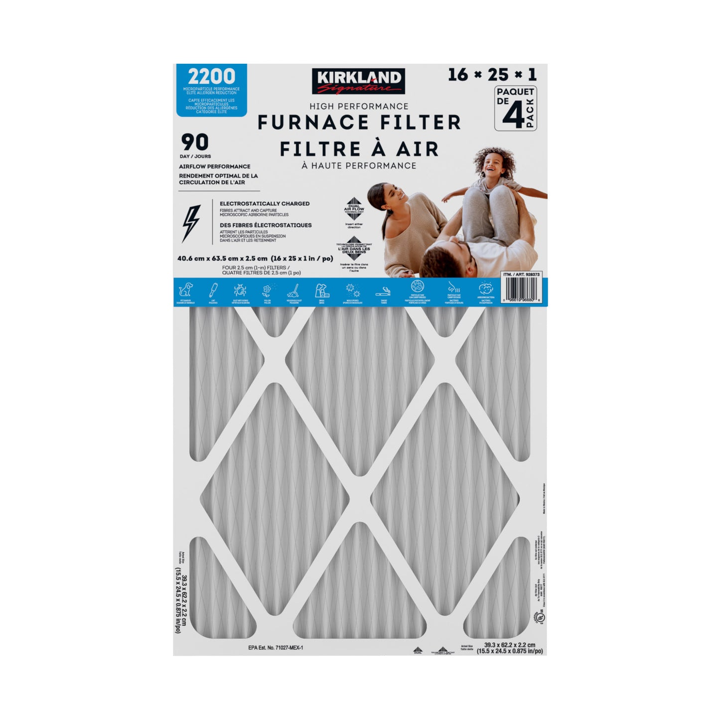 Kirkland Signature 2200 High Performance Furnace Filters, 4-Pack