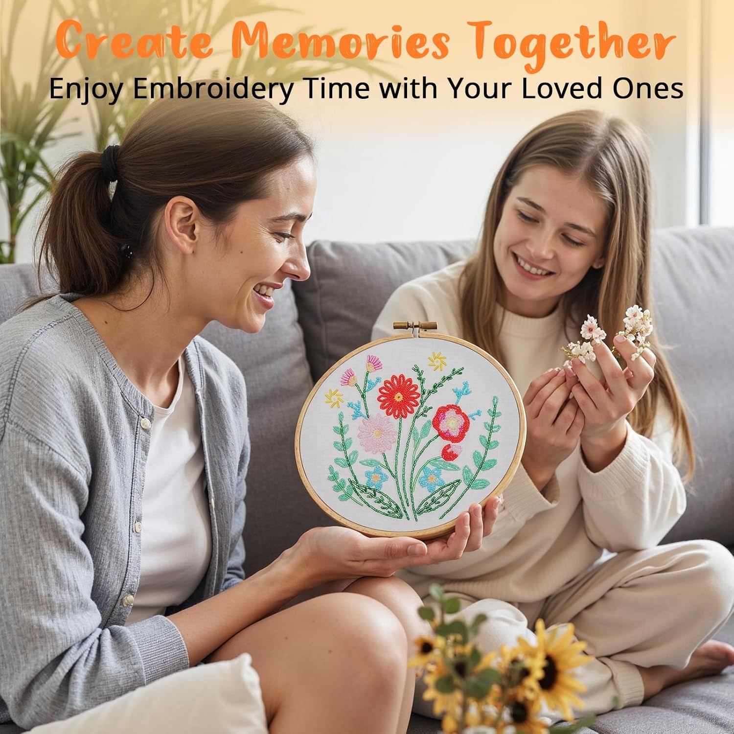 Bead Embroidery Kit for Beginners 3 Sets Bling Bling Bead Embroidery Kit with Step by Step Stitch Video & Instructions, Three-Dimensional Starter Embroidery Set with 19 Stitches for Gift