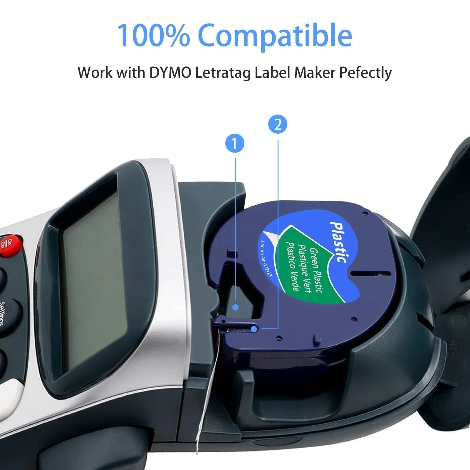 3PK 12Mm 4M Black on Green Plastic Label Tape Compatible for Dymo 91334 91204 91224 59425 S0721640 Letratag Printer