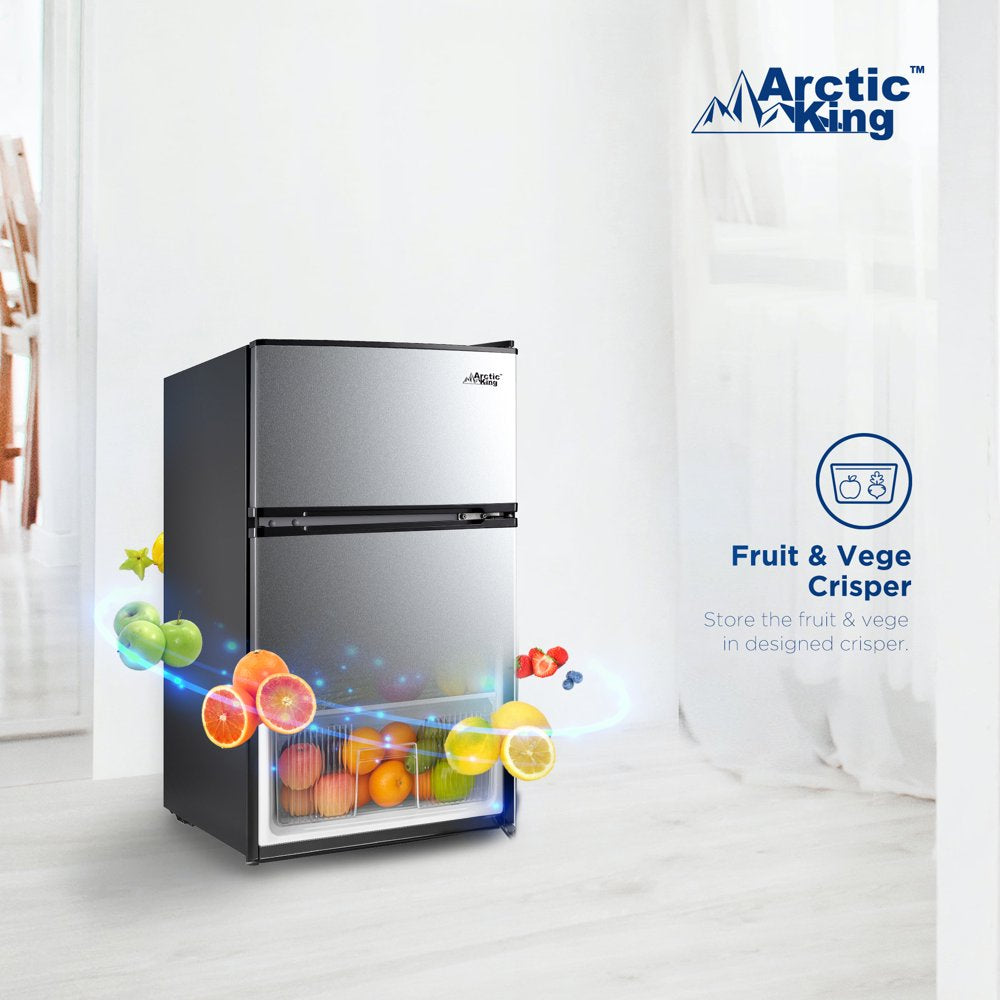 3.2 Cu Ft Two Door Mini Fridge with Freezer, Stainless Steel, E-Star, ARM32D5ASL
