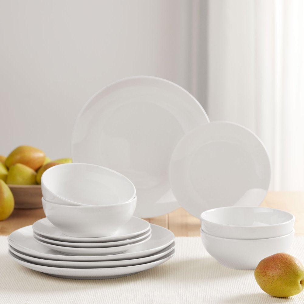 Glazed White Stoneware Dinnerware Set, 12-Pieces