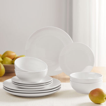 Glazed White Stoneware Dinnerware Set, 12-Pieces