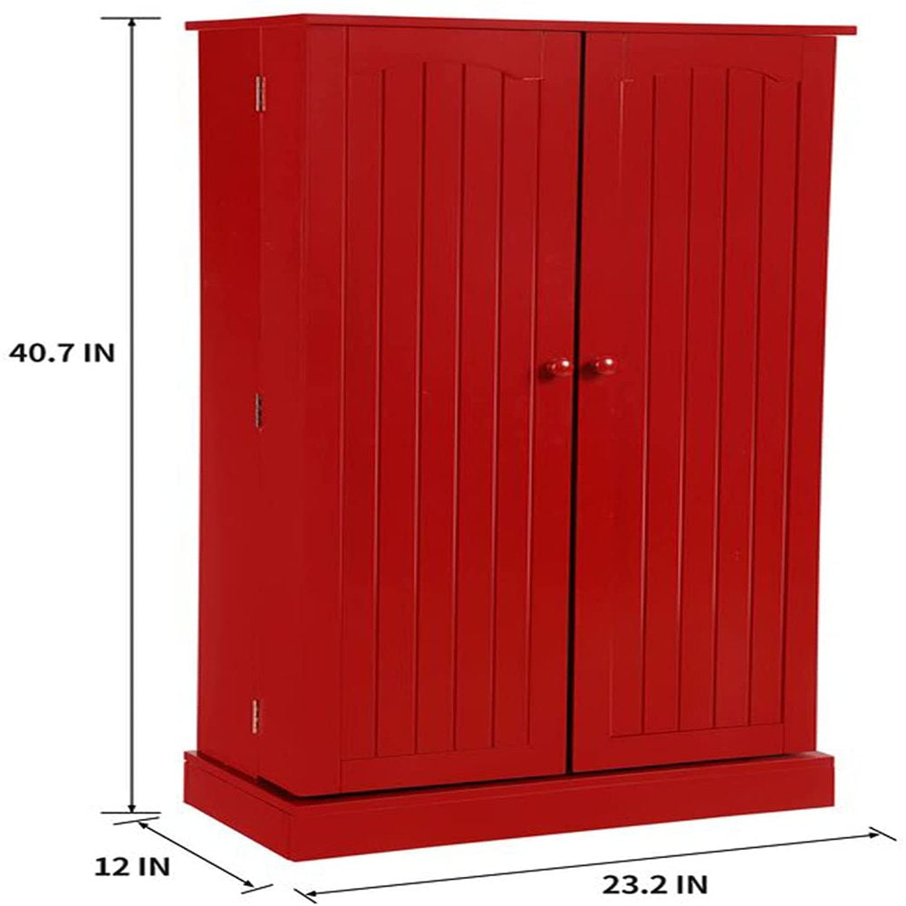 41" Kitchen Pantry, Farmhouse Pantry Cabinet, Storage Cabinet with Doors and Adjustable Shelves (Red)