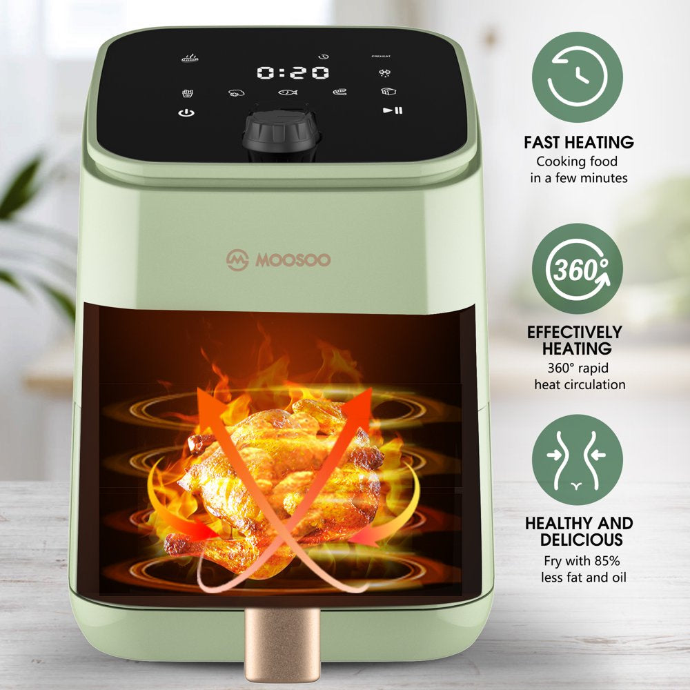 2 Quart Air Fryer, Digital Touchscreen with 8 Presets, ETL Certified Small Compact Air Fryers Oven Oilless Cooker for Quick Healthy Meals, Green