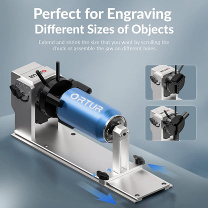 ORTUR Laser Master 3 with Foldable Feet FFT1.0 and Laser Rotary Chuck YRC1.0, 10000Mw Output Laser Cutter, App Control Laser Engraver for Wood and Metal, Laser Class 4