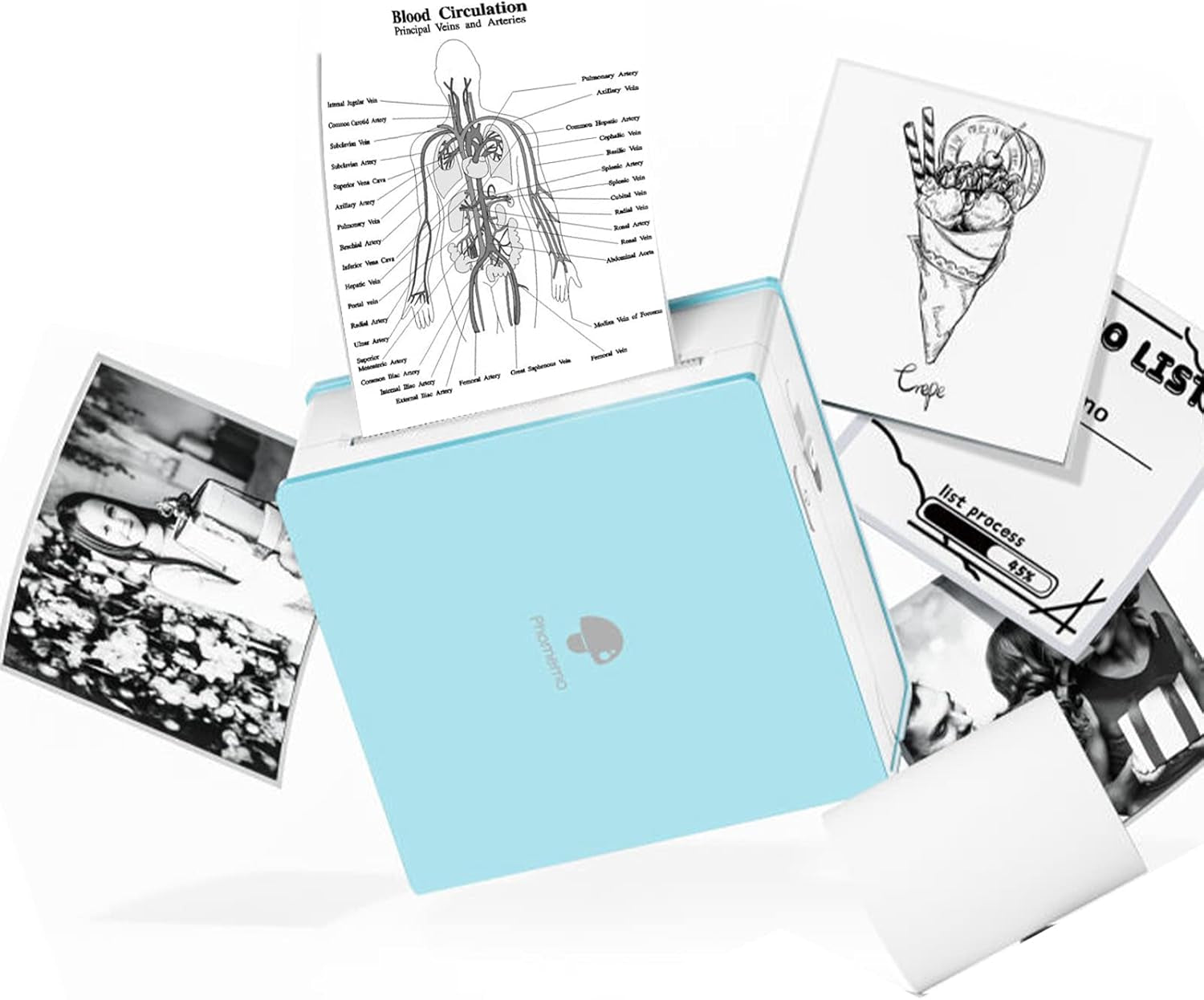 Phomemo Sticker Printer, Mini Printer Sticker Maker Machine M02, Print Pods Mini Pocket Machine for Creative DIY, Photos, Diaries, Study Notes, Small Thermal Label Maker for Home/Office/School, Cyan