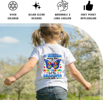 Dazoratix Autism Awareness Iron on Transfers - 30 Sheets DTF Ready to Press Puzzle Rainbow Heat Patches Animals Decals Vinyl Stickers for Kids Baby T Shirts Clothes Pillow Bag DIY Crafts Decorations