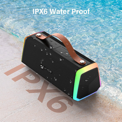Portable Bluetooth Speaker, IPX6 Waterproof Outdoor Speaker with RGB Lights, TWS Pairing, Bluetooth 5.3/AUX/TF/USB, 20W Stereo Sound, Wireless Speaker for Home, Outdoor and Travel