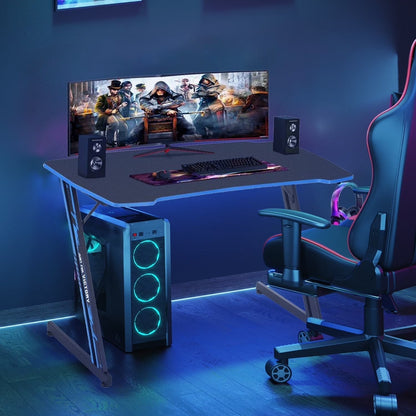 Gaming Z Shaped Desk with Headphone Hook, Blue