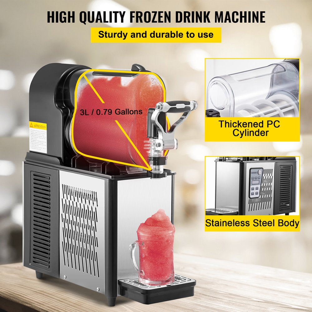 brand Commercial Slushy Machine,3L Margarita Machine, Single Bowl Stainless Steel Frozen Drink Slush Machine,Black