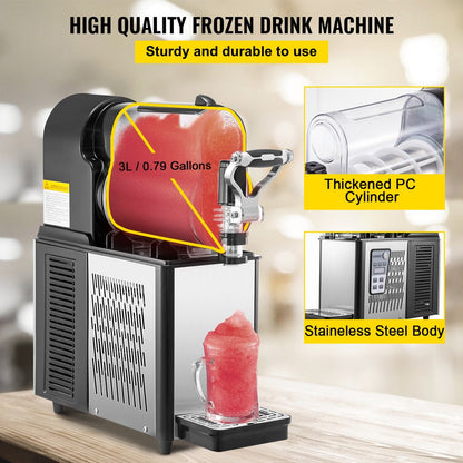 brand Commercial Slushy Machine,3L Margarita Machine, Single Bowl Stainless Steel Frozen Drink Slush Machine,Black