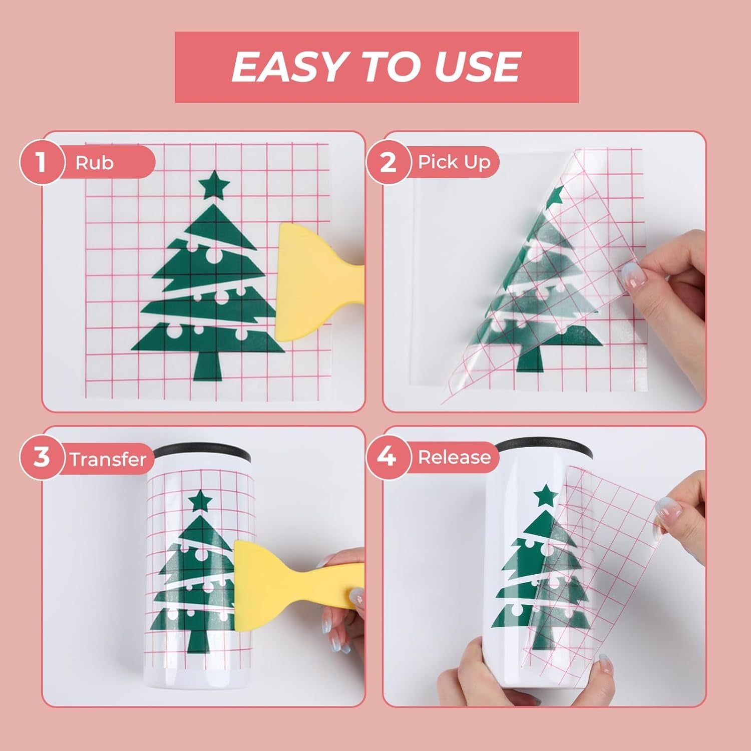 Transfer Tape for Vinyl - 12" X 100 FT W/Red Alignment Grid Transfer Paper, Medium Tack Vinyl Transfer Tape with Easy to Release for Crafts Signs Stickers Decals Walls Doors & Windows