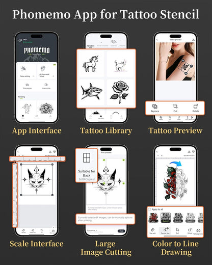 Phomemo TP31 Wireless Tattoo Stencil Printer with 30Pcs Transfer Paper, Compatible with Phone & Tablet, Bluetooth Mini Thermal Tattoo Printer Machine for Tattoo Artists & Beginners, 3 Inch, Black