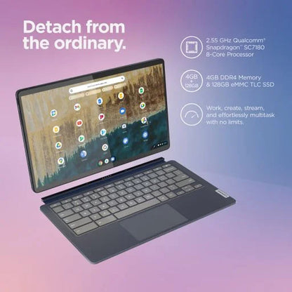 Ideapad Duet 5 Chromebook Laptop, 13.3" FHD OLED Touchscreen, Qualcomm Snapdragon SC7180, 4GB RAM, 128GB SSD, Abyss Blue, 82QS0001US