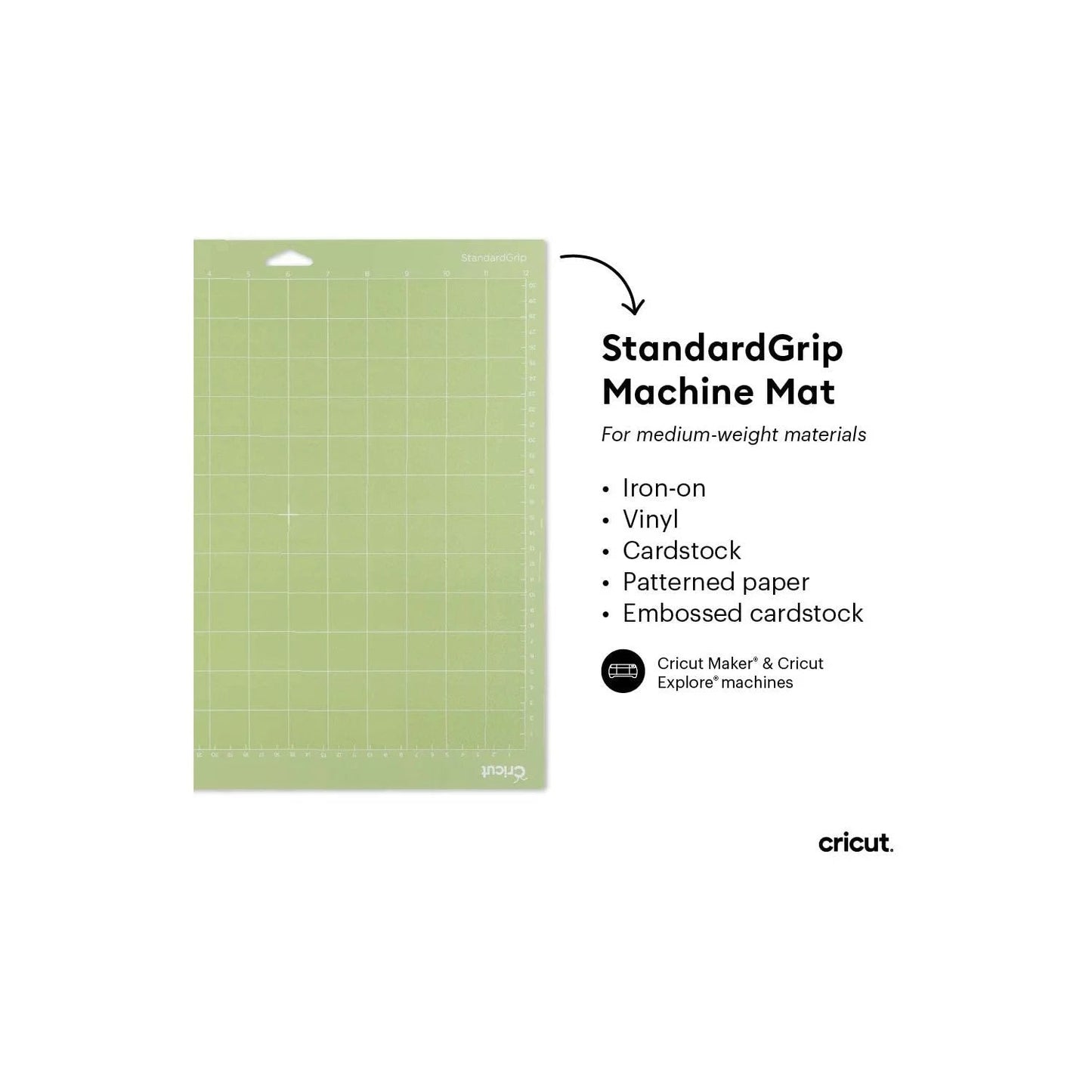 Cricut Standardgrip Machine Mat, 12 in X 12 in (2 Ct), Green, , NA