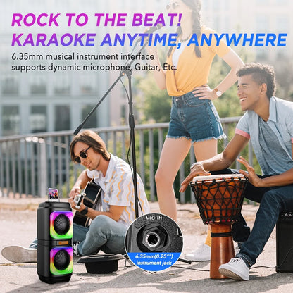 Portable Dual 4'' Speakers Bluetooth Speaker, Party Stereo Subwoofer RGB Lights Karaoke Heavy Bass with Mic (Optional),Support TWS/AUX/USB/TF Card Ideal for Party,Home,Camping