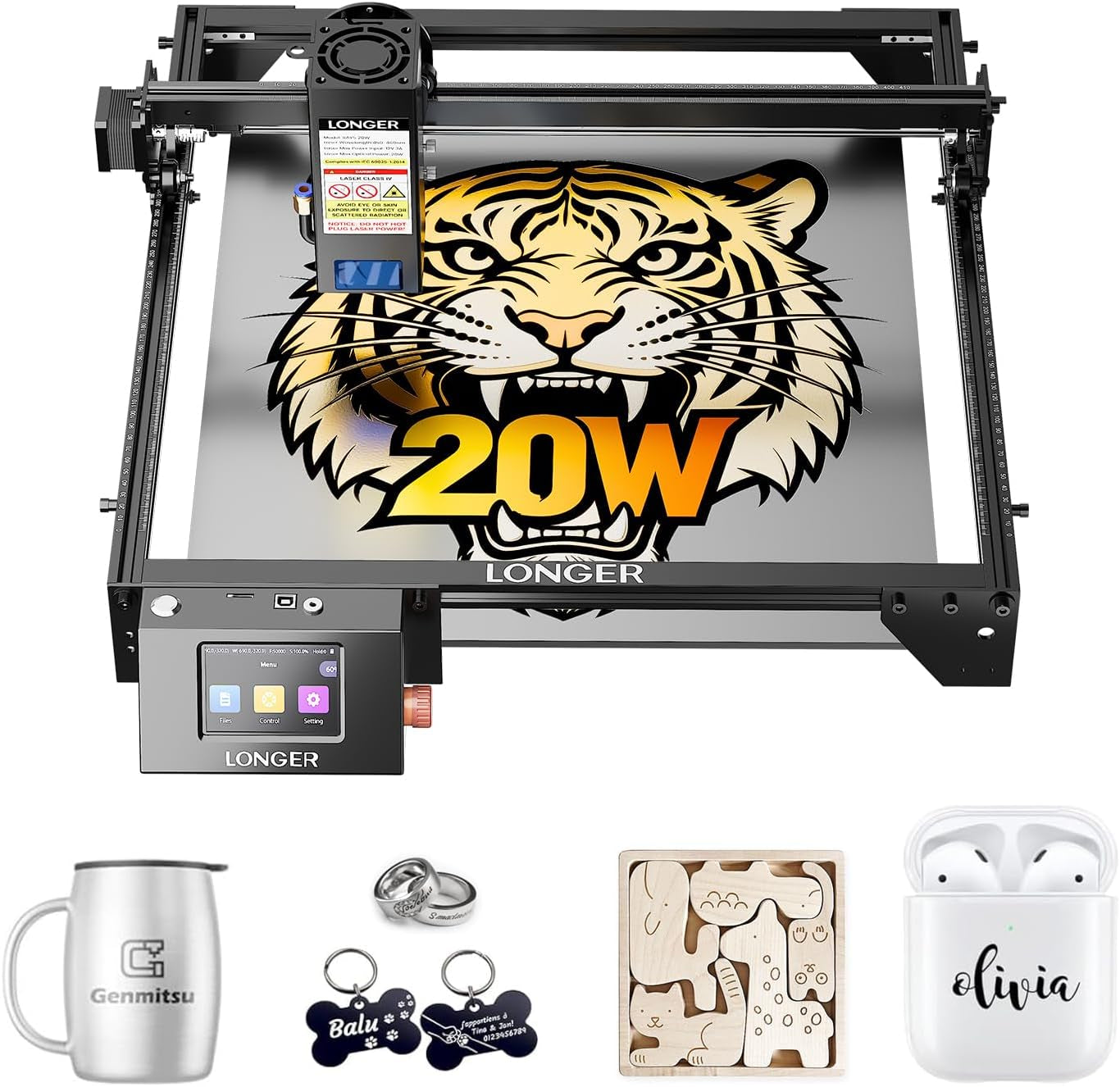 LONGER Ray5 20W Laser Cutter, 20W Laser Engraver with 3.5" Touch Screen, Offline Use, 24000Mm/Min, CNC DIY Engraving Machine for Wood, Metal, Acrylic & Glass, Class 4