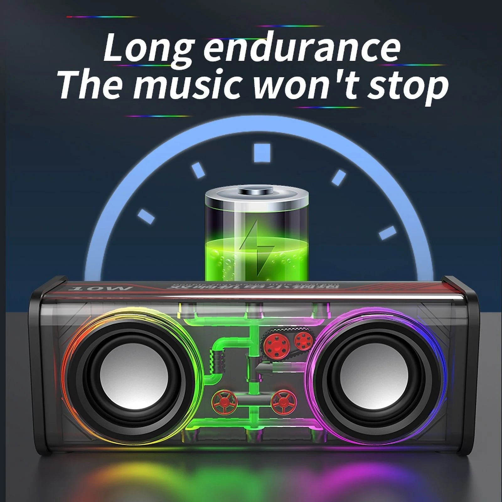 F8 Portable Bluetooth Speaker Transparent Mecha Wireless Speaker with Colorful LED Lights,Bt 5.3,Steel Bass Vibration Film Audio,Tws Stereo Sound 6H Speakers for Party Camping Beach Travel