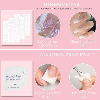 20PCS Press on Nail Tool Kit: Nail Prep Kit with Glue, Remover, Mini File, Buffer, Prep Pad, Adhesive Tabs, Wood Stick, Instruction Card