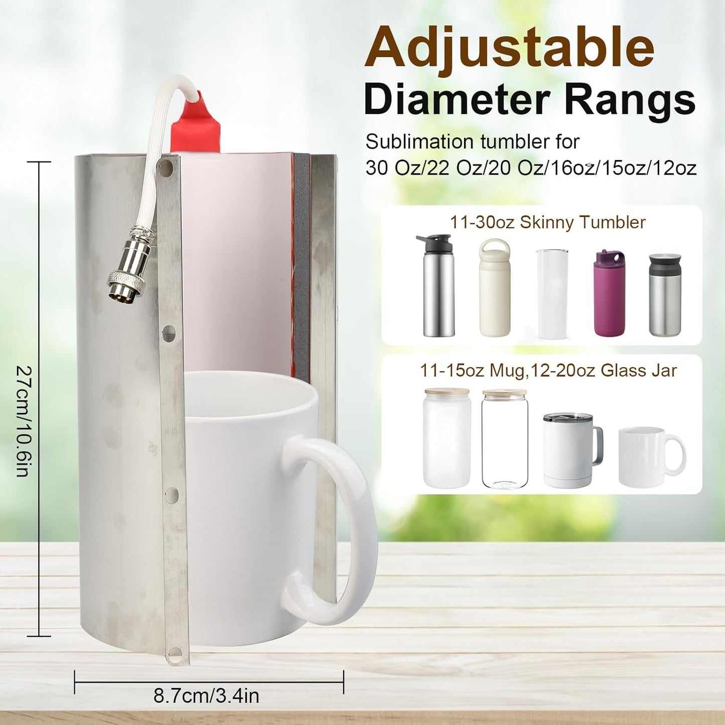 Tumbler Heat Press Machine,  Ceramic Mug Press for 11Oz 15Oz 16Oz 20Oz 30Oz Sublimation Blank Skinny Tumbler Glass, Cup Heat Press DIY Sublimation with Sheets Paper Heat Resistant Tape Gloves