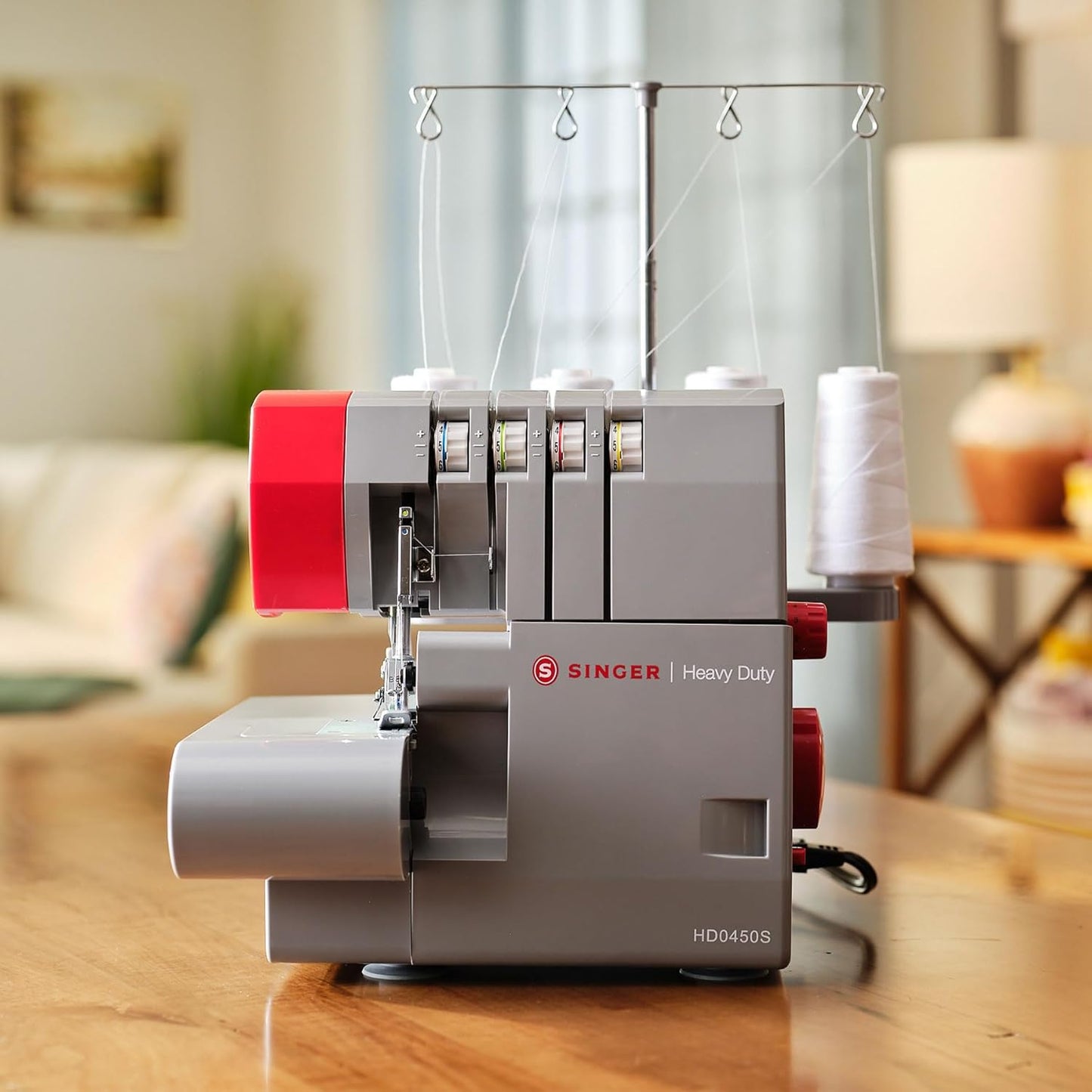 SINGER HD0450S Heavy Duty Serger | Overlock Machine with 2-3-4 Thread Capability, 1300 Stitches/Minute, 60% Larger Cutting Knife, Differential Feed, Full Metal Frame & Free Arm