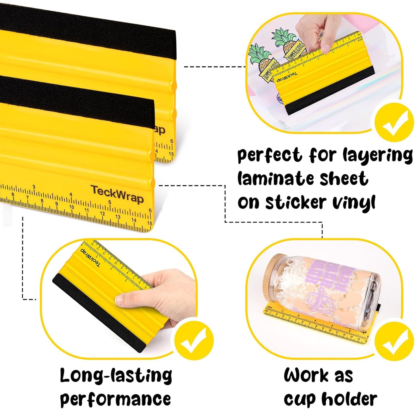 2 PCS Professional Plastic Felt Squeegee for Vinyl Decals, Inkjet Vinyl Sticker Paper, and Wallpaper - 6"X2.9"Decal Squeegee Tool, Scratch-Free Application (Yellow)