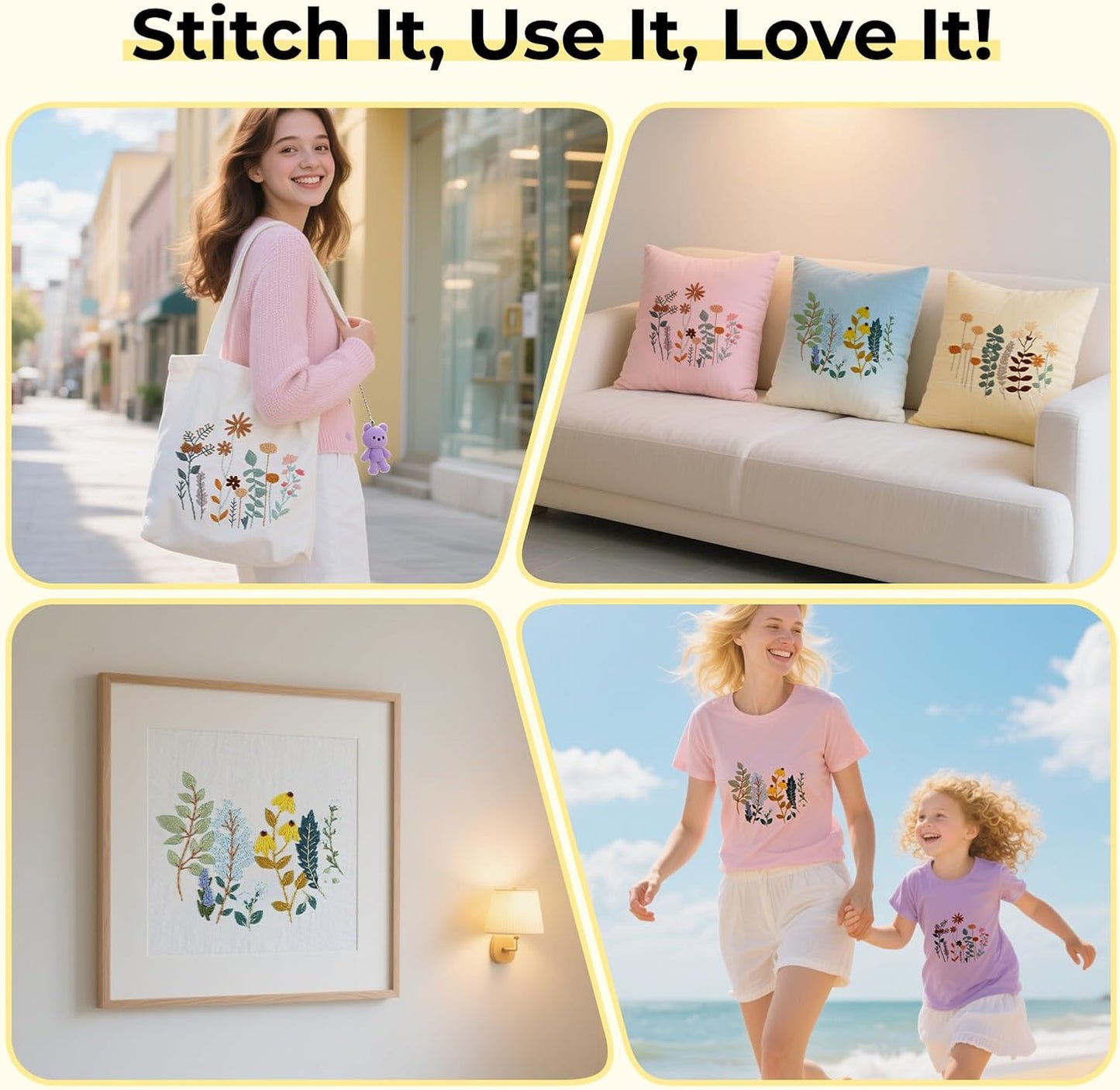 Embroidery Kit for Beginners- 3 Pcs Needlepoint Kits for Adults with Step by Step Video, Flower Beginner Embroidery Kit for Adults, Pre-Printed Patterns for Gift for Women