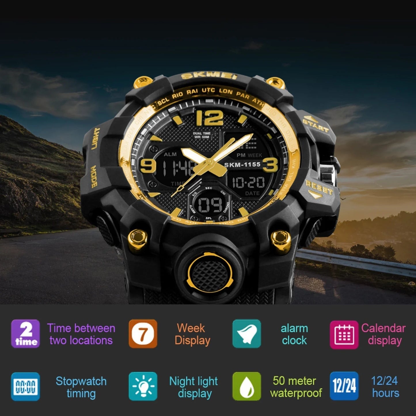 Men'S Digital Sports Watch, Large Face Military Waterproof Watches for Men with Stopwatch Alarm LED Back Light Sports Watch,Gold
