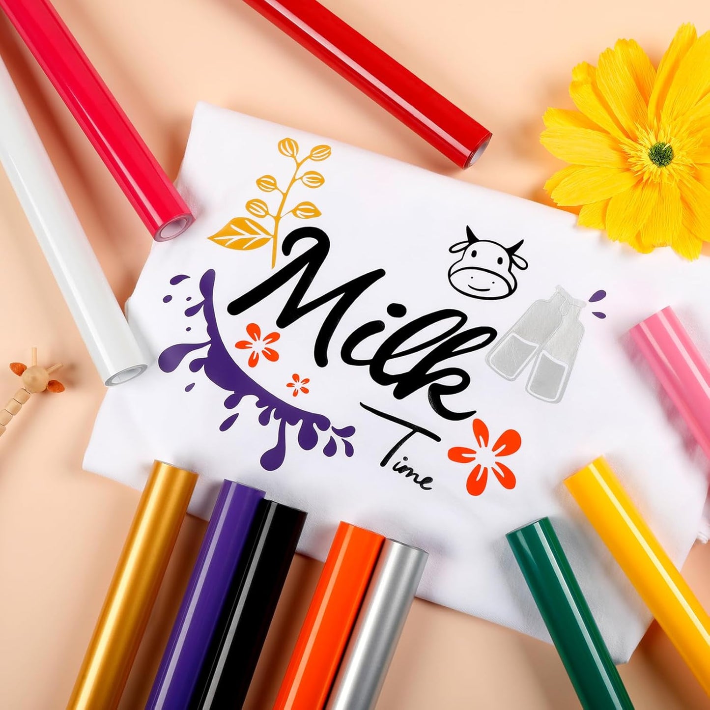 HTV Heat Transfer Vinyl Bundle (12 Pack) - 12" X 5FT HTV Vinyl Rolls, Easy to Cut Iron on Vinyl for All Cutting Machines, Easy to Weed Heat Transfer Vinyl