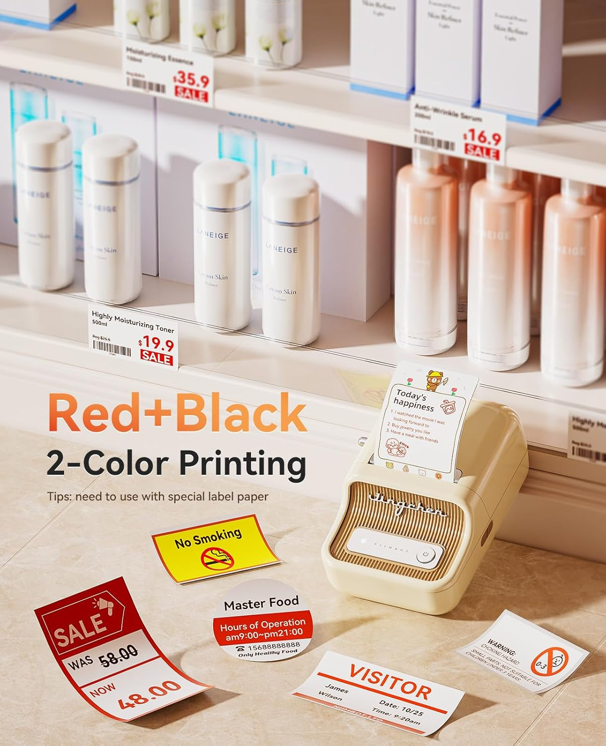 NIIMBOT Sticker Printer, B21 Pro Portabel Sticker Maker, Bluetooth Label Maker, 300DPI HD Label Printer for Photos, Notes, Study Graphics, Memo Maker,50X30Mm Label(White)