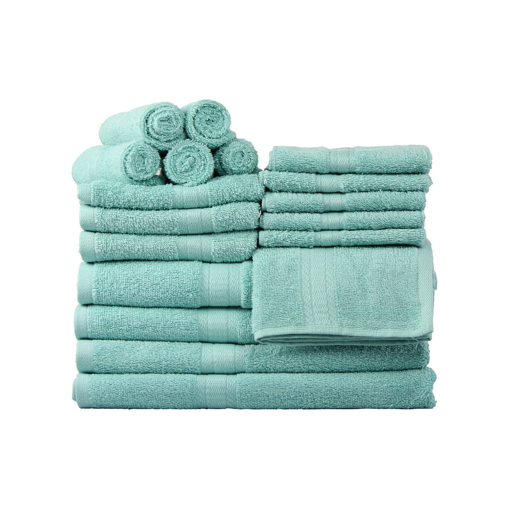 Basic Solid 18-Piece Bath Towel Set Collection, Aqua